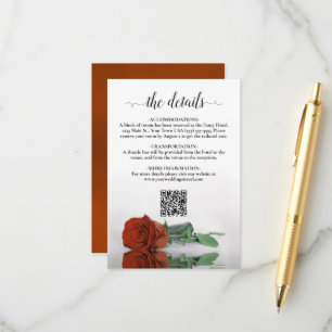 Carte D'accompagnement Rust Orange Rose Élégant détails de mariage QR Cod