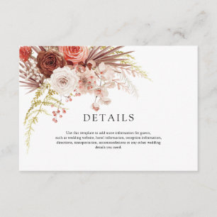 Carte D'accompagnement Rust Orange Terracotta Floral Détails Mariage
