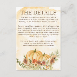 Carte D'accompagnement Rustic Automne Citrouille Détails Mariage