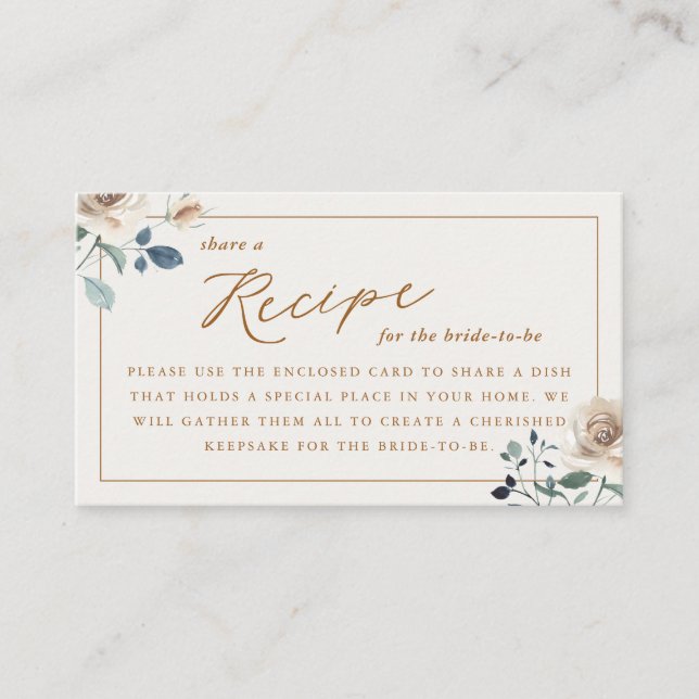 Carte D'accompagnement Rustic Autumn Floral Bridal Shower Recipe Request (Devant)