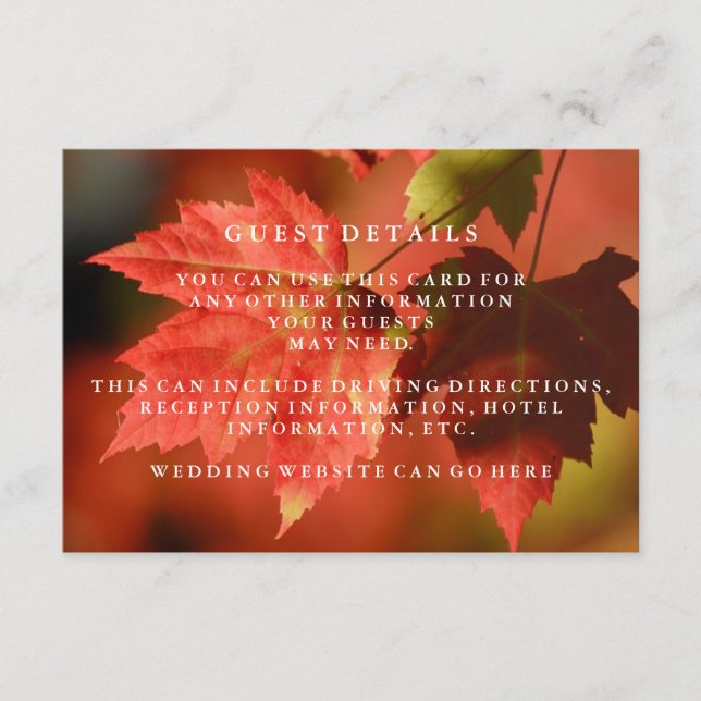 Carte D'accompagnement Rustic Autumn quitte le Mariage de automne Détails (Devant)
