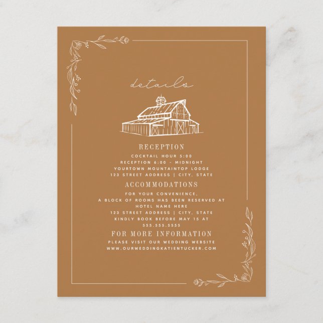 Carte D'accompagnement Rustic Barn Goldenrod Détails du Mariage de automn (Devant)