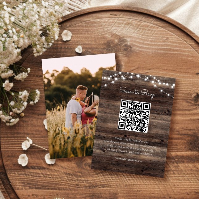 Carte D'accompagnement Rustic Barn Mariage de bois QR Code RSVP (Créateur téléchargé)