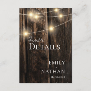 Carte D'accompagnement Rustic Barn Wood String Lights Détails du Mariage