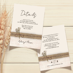 Carte D'accompagnement Rustic Boho Burlap Wood Fleur sauvage Détails Mari