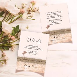 Carte D'accompagnement Rustic Boho Wood Blush Fleur sauvage Détails Maria