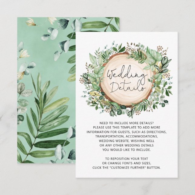 Carte D'accompagnement Rustic Botanical Greenery Feuille Détails du Maria (Devant / Derrière)