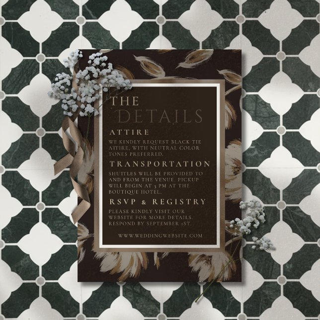 Carte D'accompagnement Rustic Brown Botanical Pattern Wedding (Announce your big day in a sophisticated style with this Rustic Brown Botanical Pattern Wedding Card)