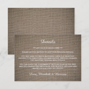Carte D'accompagnement Rustic Burlap Mariage Détail