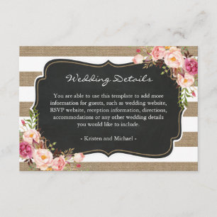 Carte D'accompagnement Rustic Burlap Stripes Floral Détails du Mariage In