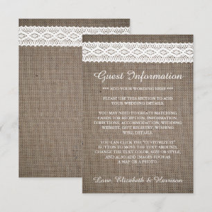 Carte D'accompagnement Rustic Burlap & Vintage White Lace Mariage détails