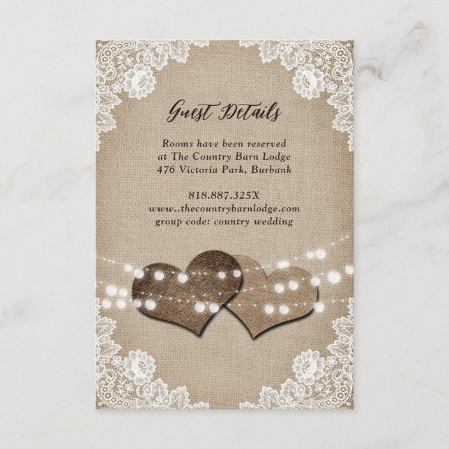 Carte D'accompagnement Rustic Country Burlap Floral Lace Mariage (Devant)