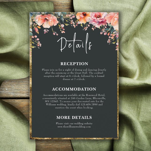 Carte D'accompagnement Rustic Country Floral Sage Green Détails du Mariag (Rustic Country Floral Sage Green Wedding Details Enclosure Card)
