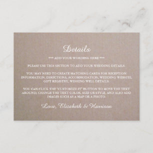 Carte D'accompagnement Rustic Country Kraft Mariage Détail