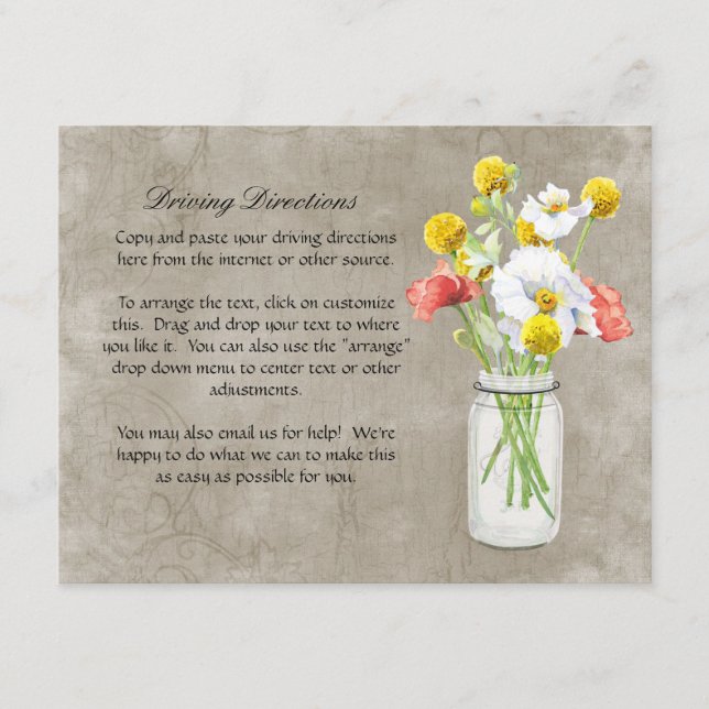 Carte D'accompagnement Rustic Country Mason Jar Bouquet Cracklls (Devant)
