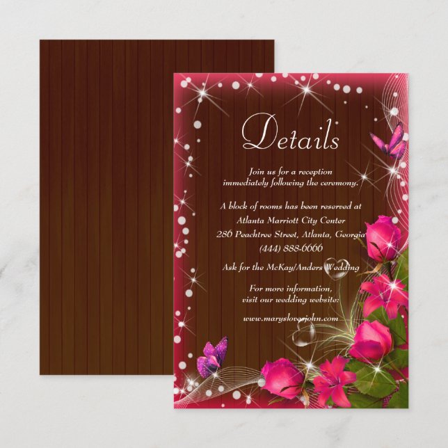 Carte D'accompagnement Rustic Dark Wood Rose Floral Détails du Mariage (Devant / Derrière)