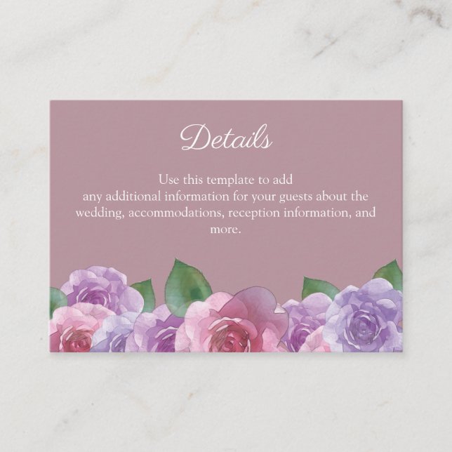 Carte D'accompagnement Rustic Dusty Rose rose Floral Détails du Mariage (Devant)