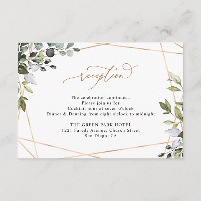Carte D'accompagnement Rustic Eucalyptus Greenery Gold Wedding Reception (Devant)