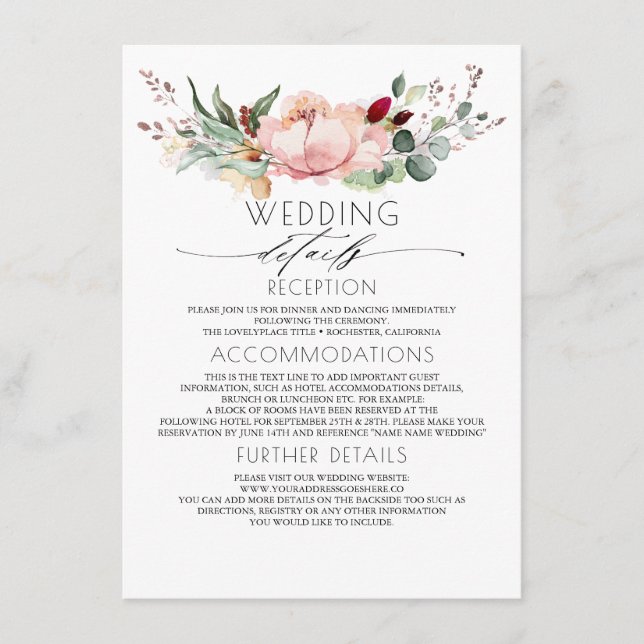 Carte D'accompagnement Rustic Fall Bloom Information Mariage Invité (Devant)