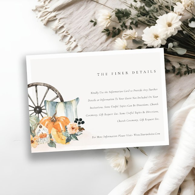 Carte D'accompagnement Rustic Fall Citrouille Feuilles de Mariage Floral  (Créateur téléchargé)