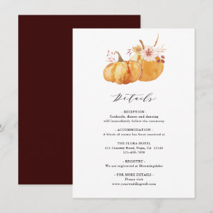 Carte D'accompagnement Rustic Fall Gold Floral Citrouille Détails du Mari