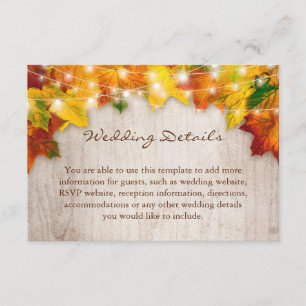 Carte D'accompagnement Rustic Fall Leaves String Lights Détails du Mariag