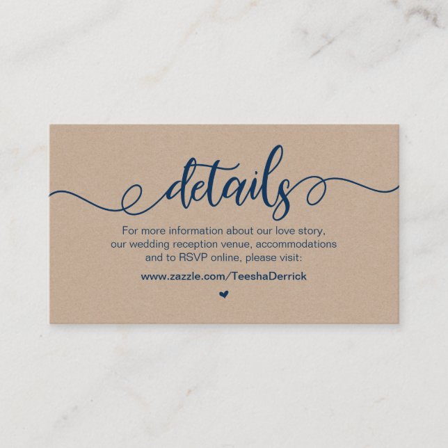 Carte D'accompagnement Rustic Farm, Navy Blue, Kraft, Détails sur le Mari (Devant)