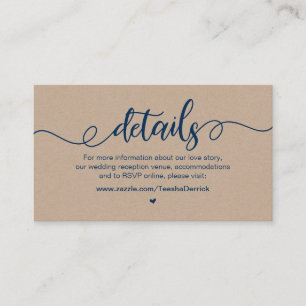 Carte D'accompagnement Rustic Farm, Navy Blue, Kraft, Détails sur le Mari