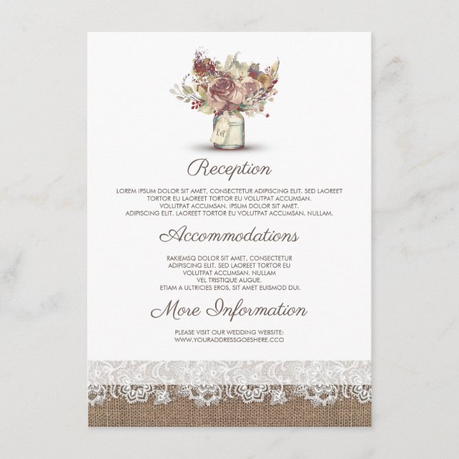 Carte D'accompagnement Rustic Floral Mason Jar Informations Mariage Invit (Devant)