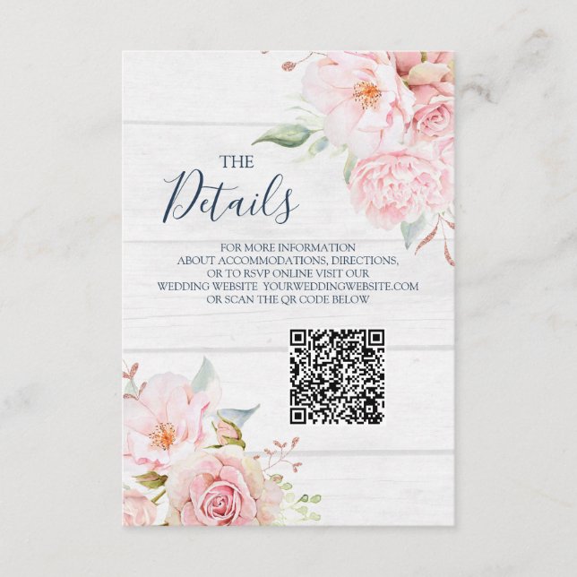 Carte D'accompagnement Rustic Floral Wedding QR code Details Insert (Devant)