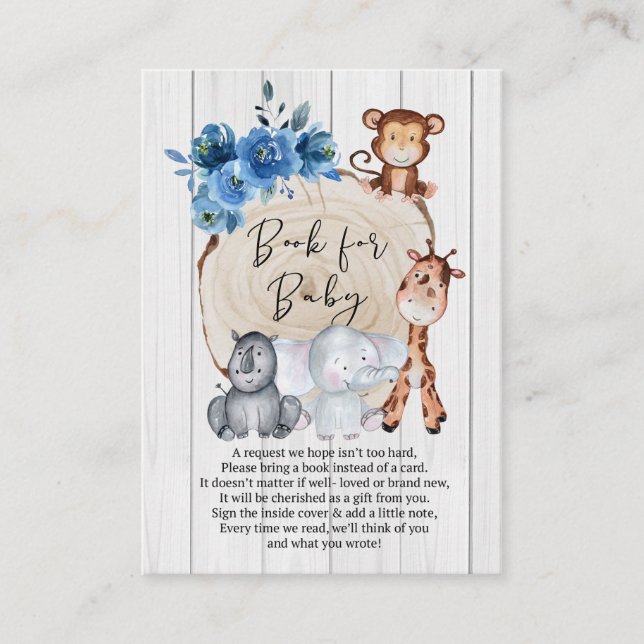 Carte D'accompagnement Rustic Jungle Animaux Blue Floral Livre Pour Bébé (Devant)