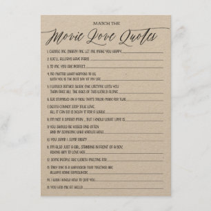 Carte D'accompagnement Rustic Kraft Movie Love Citations Fête des mariées