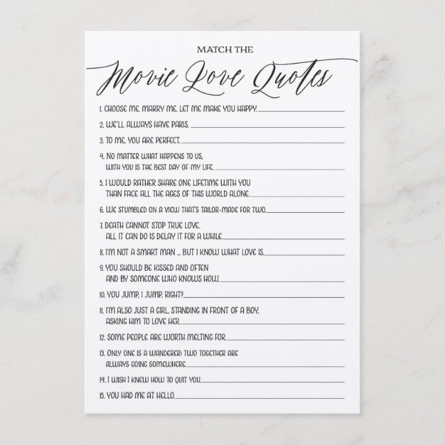 Carte D'accompagnement Rustic Kraft Movie Love Citations Fête des mariées (Devant)