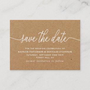 Carte D'accompagnement Rustic Kraft Script Simple Enregistrer La Date