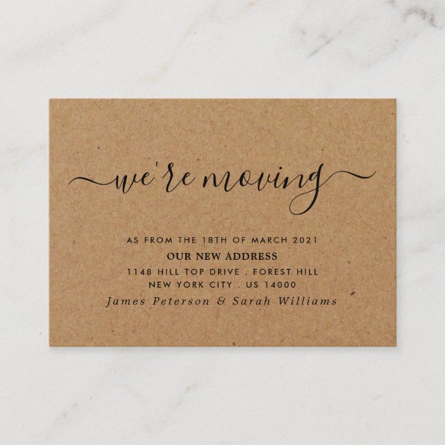 Carte D'accompagnement Rustic Kraft Simple Script Changement d'adresse (Devant)