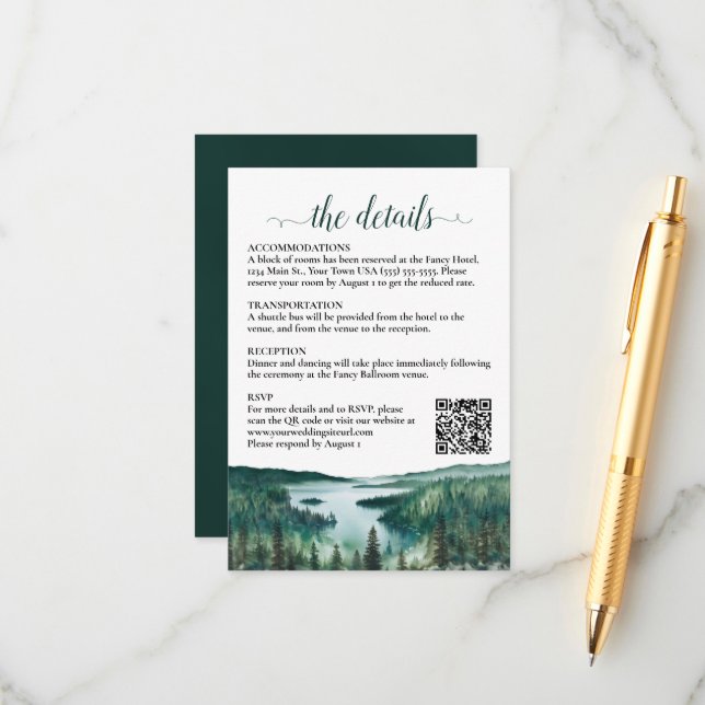 Carte D'accompagnement Rustic Lake Tahoe Wedding Details QR Code (Devant/Arrière en situation)