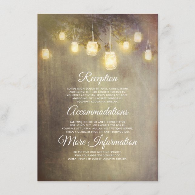 Carte D'accompagnement Rustic Mason Jar Lumières Mariage Information Invi (Devant)