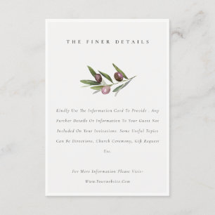 Carte D'accompagnement Rustic Minimal Olive Branch Foliage Mariage Détail