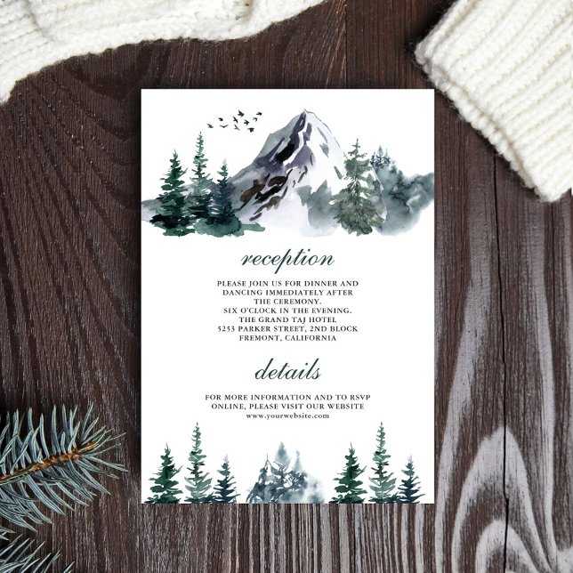 Carte D'accompagnement Rustic Mountain Forest Détails du mariage d'hiver (Créateur téléchargé)