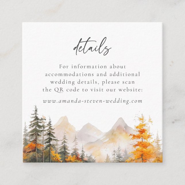 Carte D'accompagnement Rustic Mountain Forest QR Code Wedding Details (Devant)