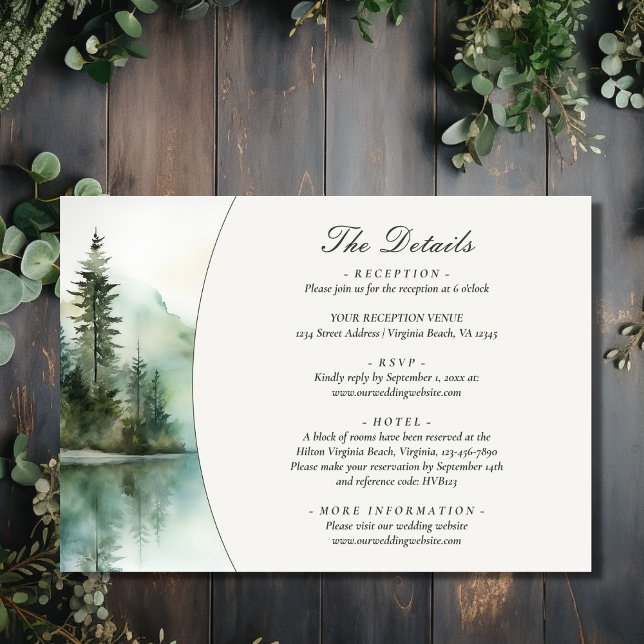 Carte D'accompagnement Rustic Mountain Lake Forest Détails du Mariage (Front - Rustic Mountain Lake Forest Wedding Details Enclosure Card)