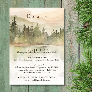 Carte D'accompagnement Rustic Mountain Lake Forest Détails du Mariage