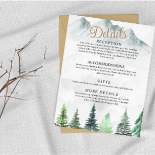 Carte D'accompagnement Rustic Mountains & Forest Watercolor Mariage