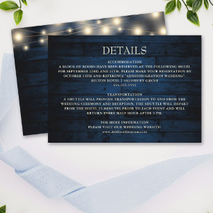 Carte D'accompagnement Rustic Navy Bois Chaîne Lumières Mariage Détail