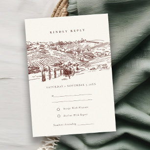 Carte D'accompagnement Rustic Rust Winery Mountain Sketch Wedding RSVP