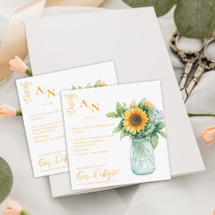 Carte D'accompagnement Rustic Sunflower Mason Jar Détails du Mariage