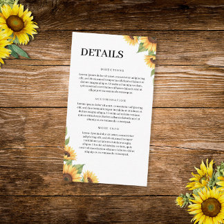 Carte D'accompagnement Rustic Sunflower Watercolor Floral Country Wedding
