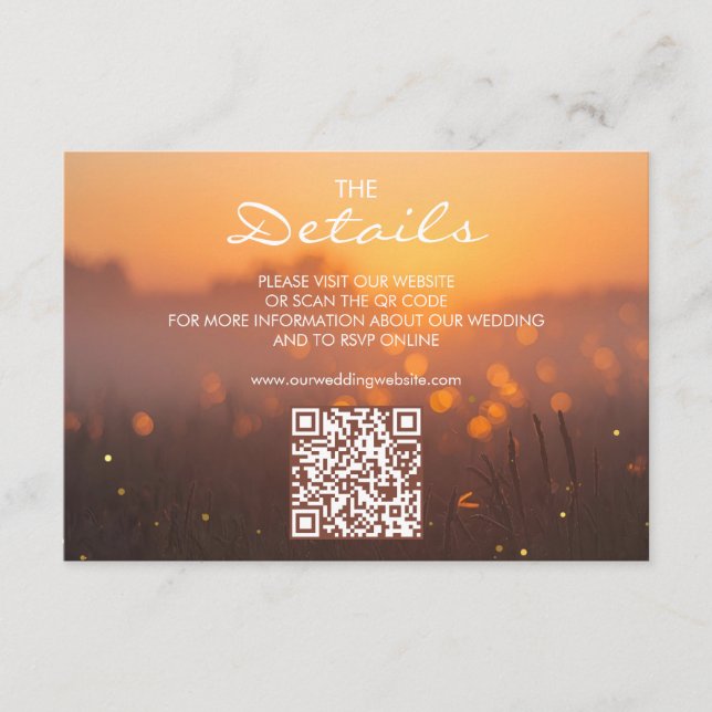 Carte D'accompagnement Rustic Sunset Nature Wedding Website QR Code (Devant)