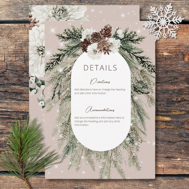 Carte D'accompagnement Rustic Tan Pine Winter Sparkings Détails Mariage (Rustic Tan Pine Winter Sparkle Details Wedding Enclosure Card)