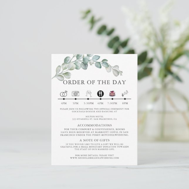 Carte D'accompagnement Rustic Watercolor Eucalyptus Greenery Wedding (Debout devant)